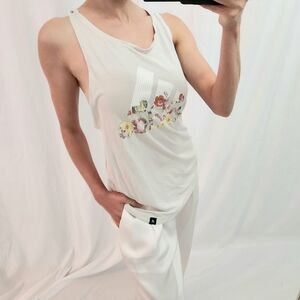 Adidas White Floral Logo Tank Top